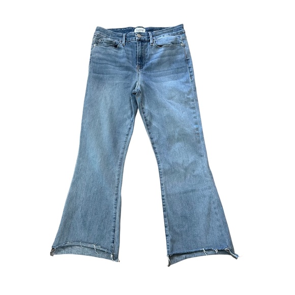 Frame Denim Women’s Le Crop Mini Boot Medium Wash Raw Hem Jeans Sz 29 GUC - Picture 1 of 9